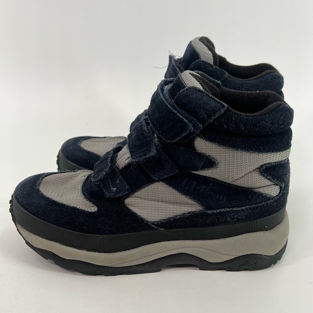 L.L. Bean Primaloft Navy Gray Black Suede Snow Hiking Boots Hook Loop Straps 8.5